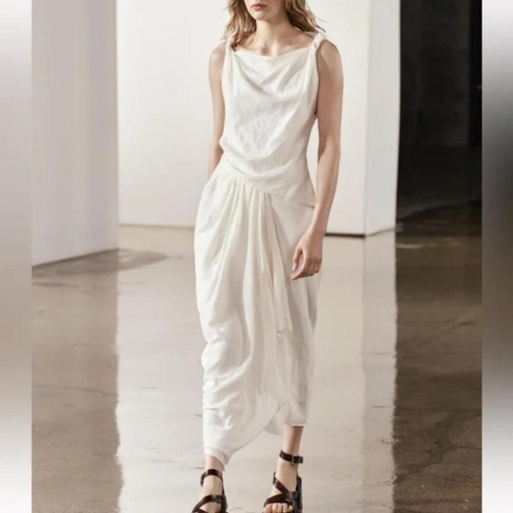 ZARA DRAPED LINEN BLEND DRESS ZW COLLECTION